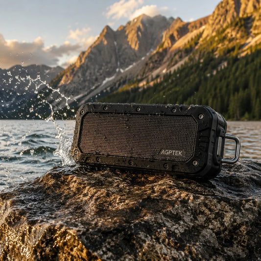 IPX7 Bluetooth Speaker outdoor lakeside adventure shot