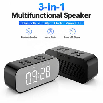 3-in-1 Bluetooth Speaker LED Alarm Clock Mirror Screen Wireless Speaker Support TF Card for Home Office Promotional Gift