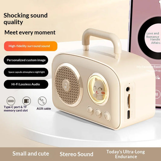 Mini Small Size Portable Wireless Speaker Music Speaker With Night Light Speakers for Mobile Phone Cute Cartoon Cat Bear