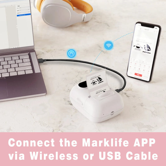 Minimal Design Marklife Mini Thermal Label Printer, Portable Blue Tooth Sticker Label Machine for Small Business Logo Printing