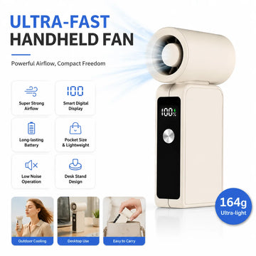 Wholesale High Speed Handheld Fan Rechargeable Turbo Bladeless Portable Fan Digital Display Cooling Fan for Travel Outdoor