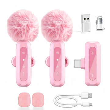 Pink Lightweight Magnetic Noise Cancellation for 2.4G Type C Gooseneck Lapel Microphone Omni-directional Built-in Battery