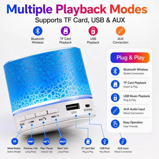 Wholesale Mini  Speaker with Crackle LED Light Portable Wireless Sound Box Support TF Card Custom Logo for Promo Gift