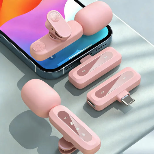 Pink Lightweight Magnetic Noise Cancellation for 2.4G Type C Gooseneck Lapel Microphone Omni-directional Built-in Battery