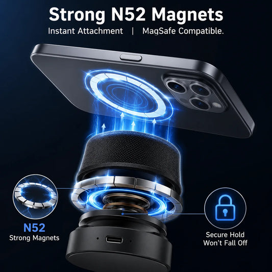 2 in 1 Magnetic Wireless Speaker Phone Stand Mini Fabric Bluetooth 5.3 Speaker Portable Water Resistant Fridge Speaker