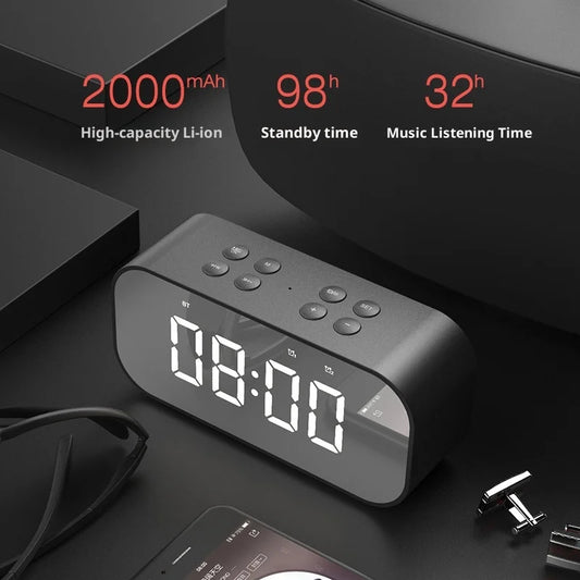 3 in 1 Rechargeable Battery Digital Electronic Mirror Led Alarm Clock BT Wireless Speaker Clock With Radio TF Card Aux