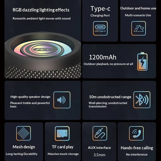 High Power  Speaker Heavy Bass Waterproof Crystal Clear Immersive Stereo Portable Outdoor Home HiFi Audio