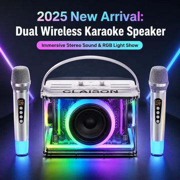 All-in-one Karaoke Speaker Machine with Dual Wireless Mics Bluetooth 5.3 Hi-Fi Sound for Family Gathering Outdoor
