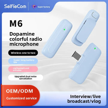 New M6 Wireless Lavalier Microphone with Type-C AI Noise Reduction & Reverb for Live Streaming Recording Video Vlogs