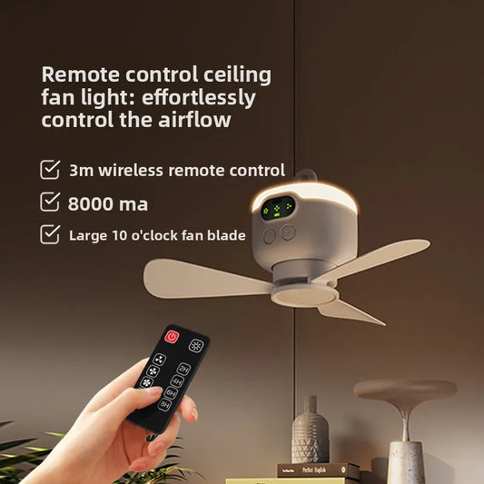 New Design Camping Portable Rechargeable Ceiling Fans Led Light Three Gear Winds 8000Mah Remote Control Ceiling Fan With Timer