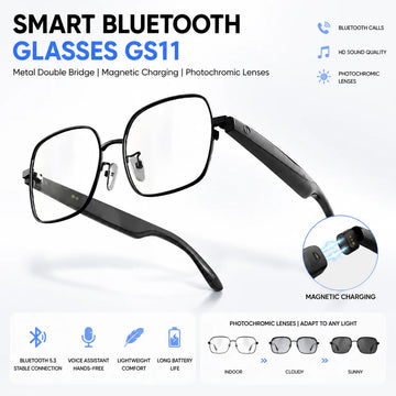 GS11 AI Smart Glasses Bluetooth 5.4 Open Ear Audio Headset Photochromic Lenses Touch Control Wireless AI Eyewear