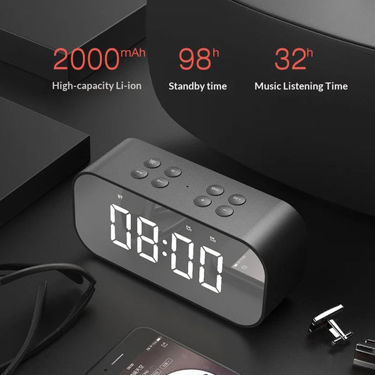 S168-11 LED Alarm Clock Wireless Speaker Mini Mirror Screen Card Bass Small Stereo for 5.0 1200-2000mAh IPX2 Waterproof