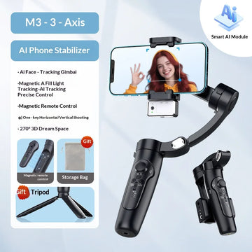 M3 3-Axis Smartphone Gimbal Stabilizer AI Face Tracking Magnetic Fill Light Detachable Remote Anti-Shake for TikTok YouTube Vlog