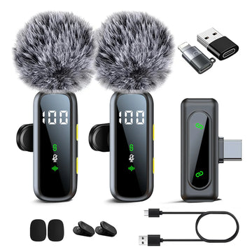 Mini Wireless Omni-directional Microphone Clip Type C Dual Transmitter Receiver Noise Cancelling for Smartphone DSLR Camera Vlog