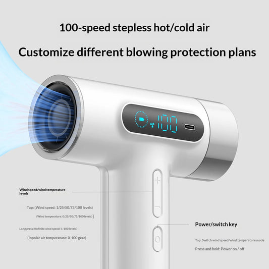 Super Portable 27000mAh High-Speed Wireless USB Charging Hair Dryer Foldable & Ionic Cold/Hot Air 300W Power for Household Use