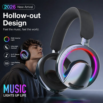 255g Ultra-lightweight Hollow-out ANC Wireless Headphones Breathable  Gaming Headset Deep Bass Over-Ear Earphones